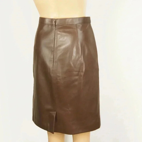 Burberry London Chocolate Brown Leather Midi Pencil Skirt - Picture 2 of 5